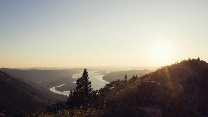 Saskatoon skyline with the South Saskatchewan River and Broadway Bridge
