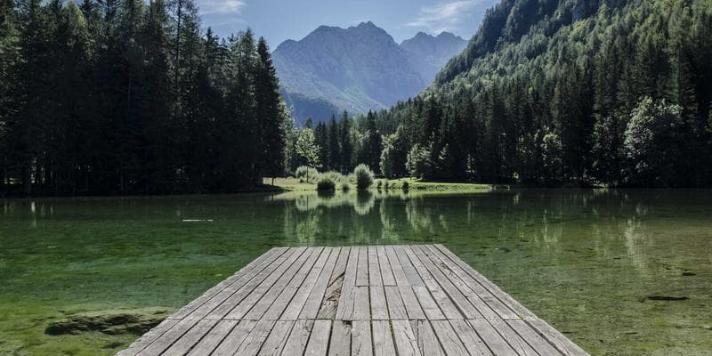 Banff National Park turquoise lake surrounded by Rocky Mountains near Calgary