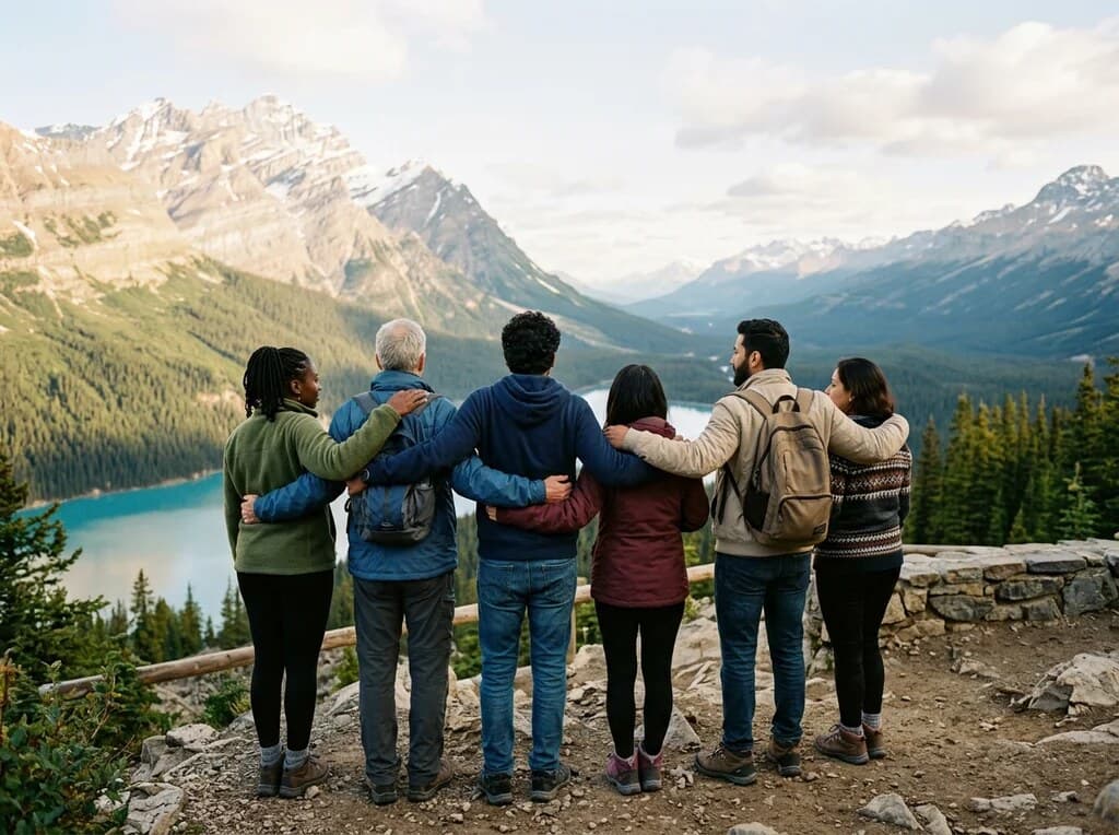 Diverse group of people collaborating and building community together